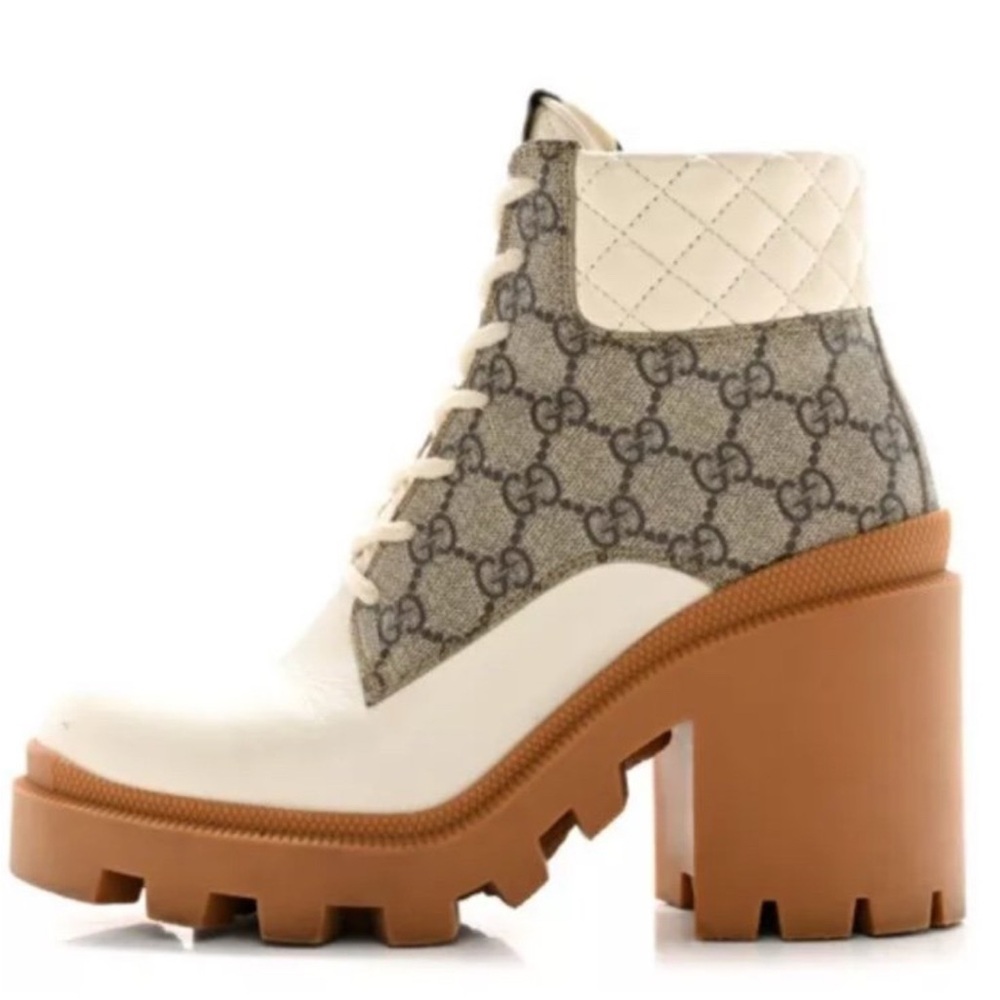 Gucci Calfskin GG Supreme Monogram Nappa Quilted LaceUp Ankle Boots US Size 11